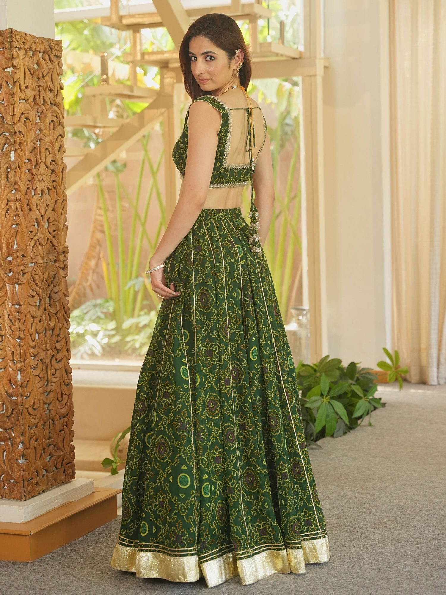 GREEN BHANDHEJ LEHENGA SET