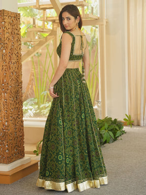 GREEN BHANDHEJ LEHENGA SET