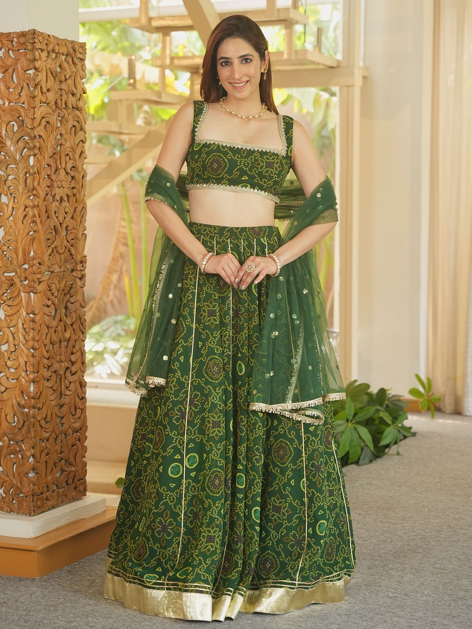 GREEN BHANDHEJ LEHENGA SET