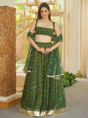GREEN BHANDHEJ LEHENGA SET