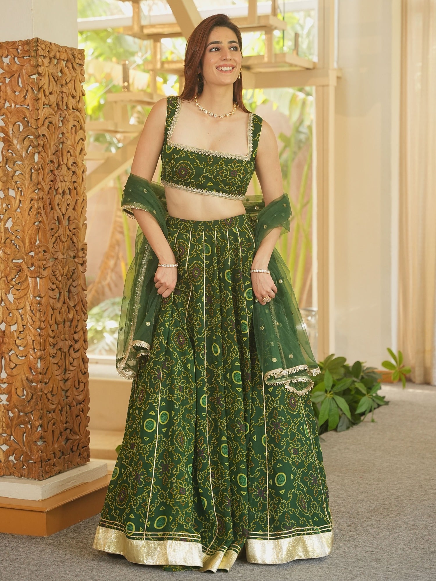 GREEN BHANDHEJ LEHENGA SET