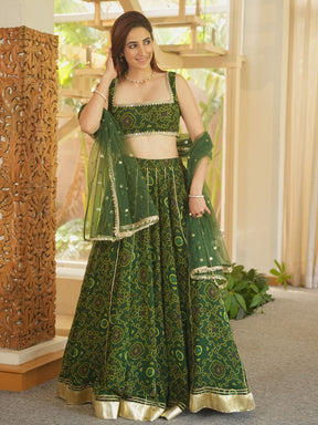 GREEN BHANDHEJ LEHENGA SET