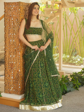 GREEN BHANDHEJ LEHENGA SET