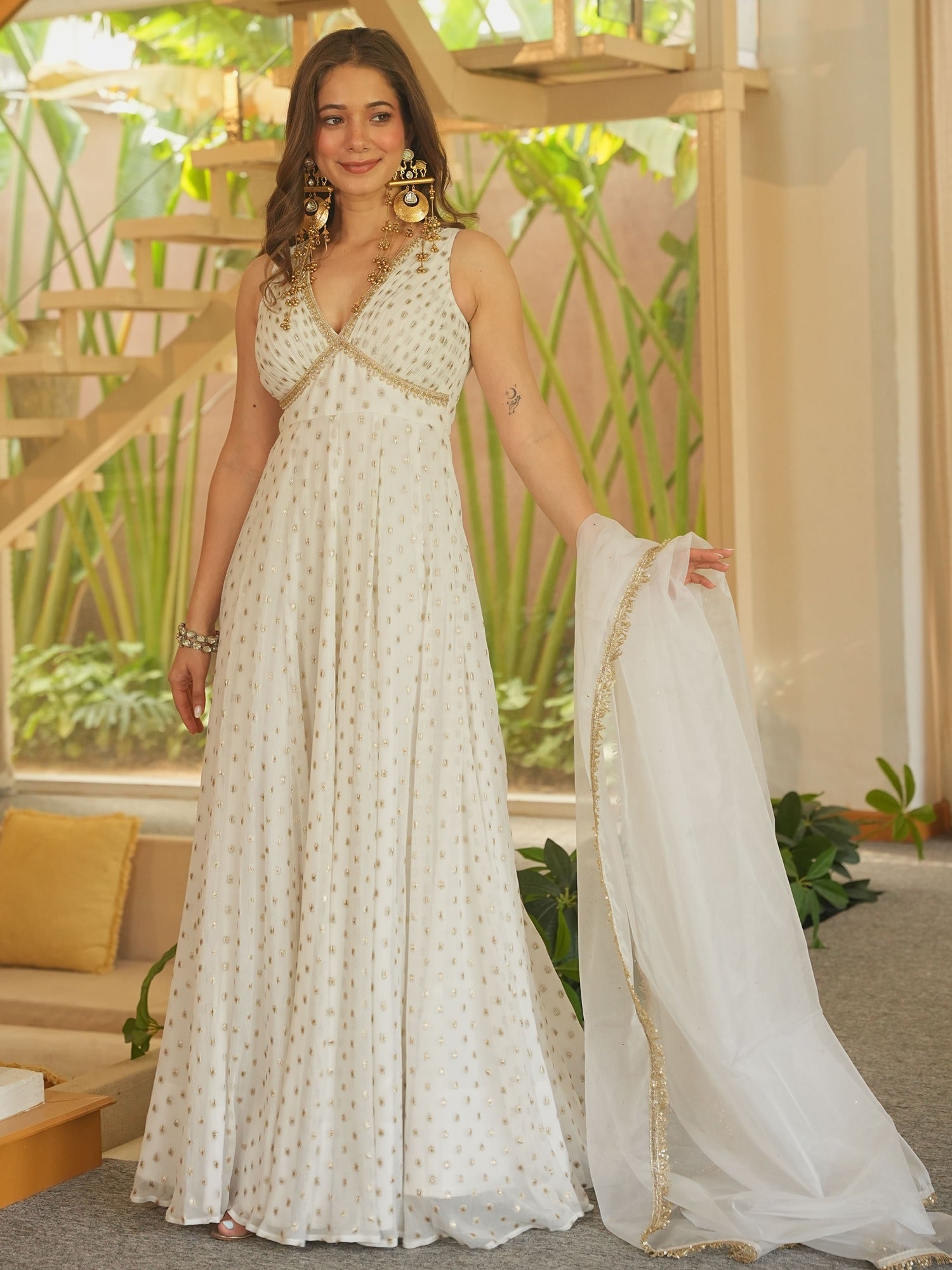 WHITE SITARA ANARKALI