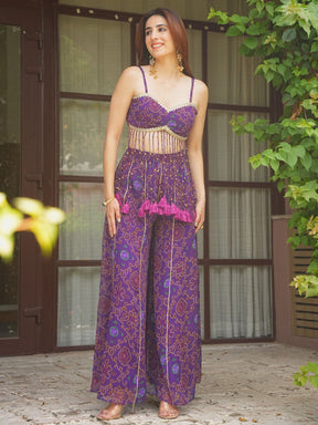 PURPLE BANDHEJ TOP WITH PLAZO