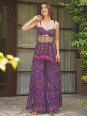 PURPLE BANDHEJ TOP WITH PLAZO