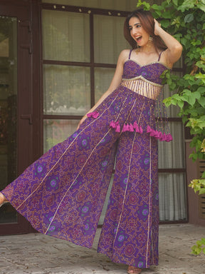 PURPLE BANDHEJ TOP WITH PLAZO