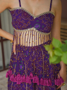PURPLE BANDHEJ TOP WITH PLAZO
