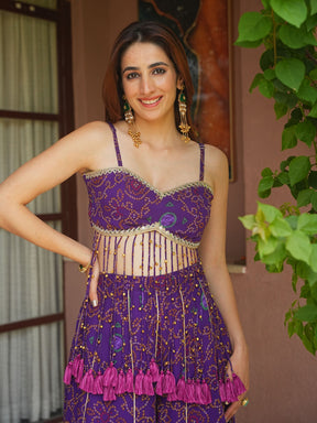 PURPLE BANDHEJ TOP WITH PLAZO