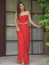 RED BANDHEJ CORSET WITH DRAPE SKIRT