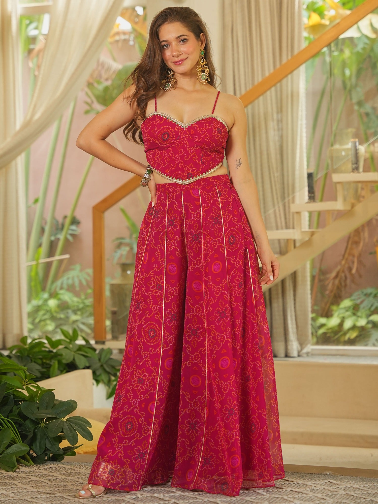 PINK BHANDHEJ CORSET WITH PLAZZO