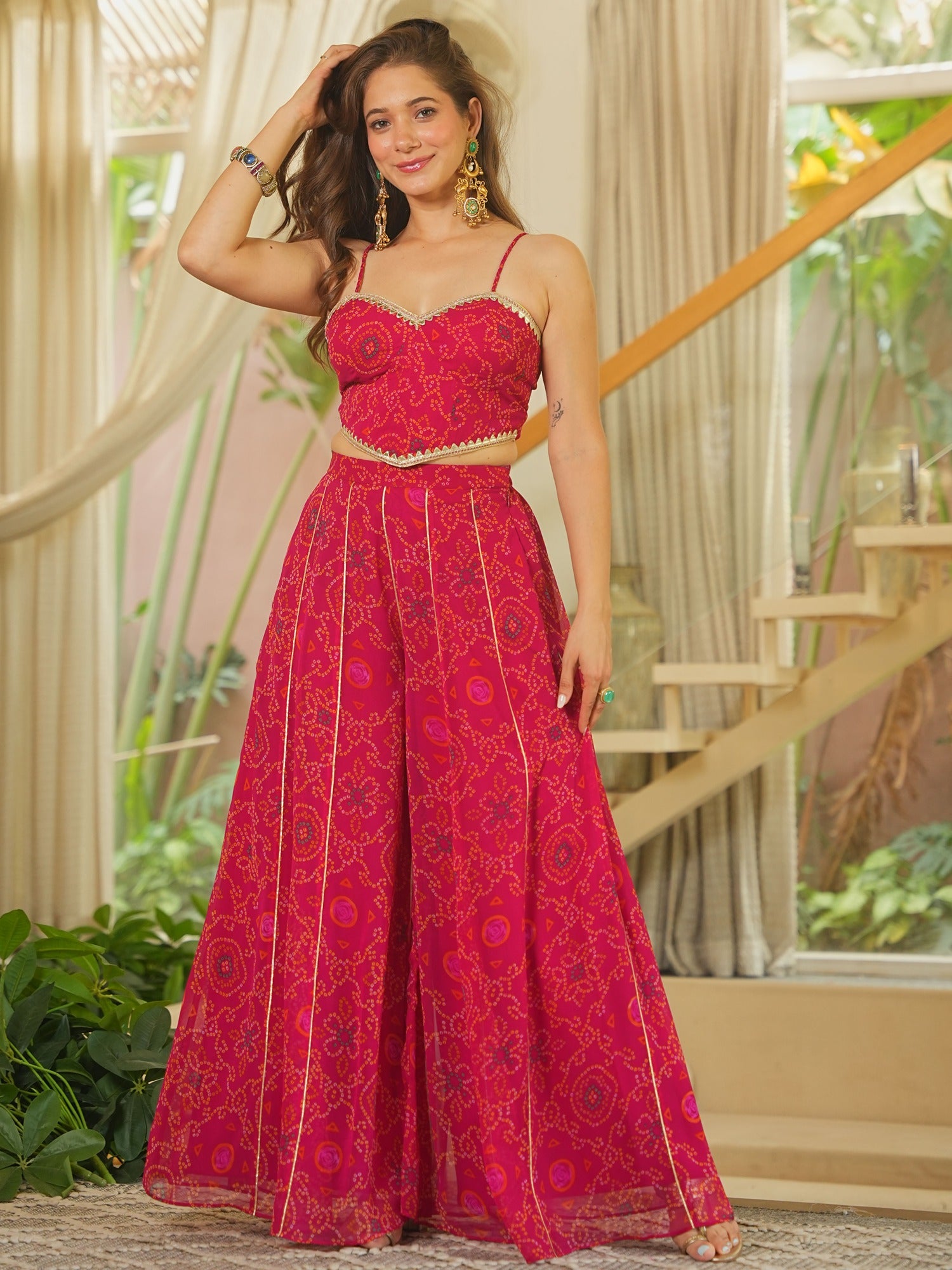PINK BHANDHEJ CORSET WITH PLAZZO
