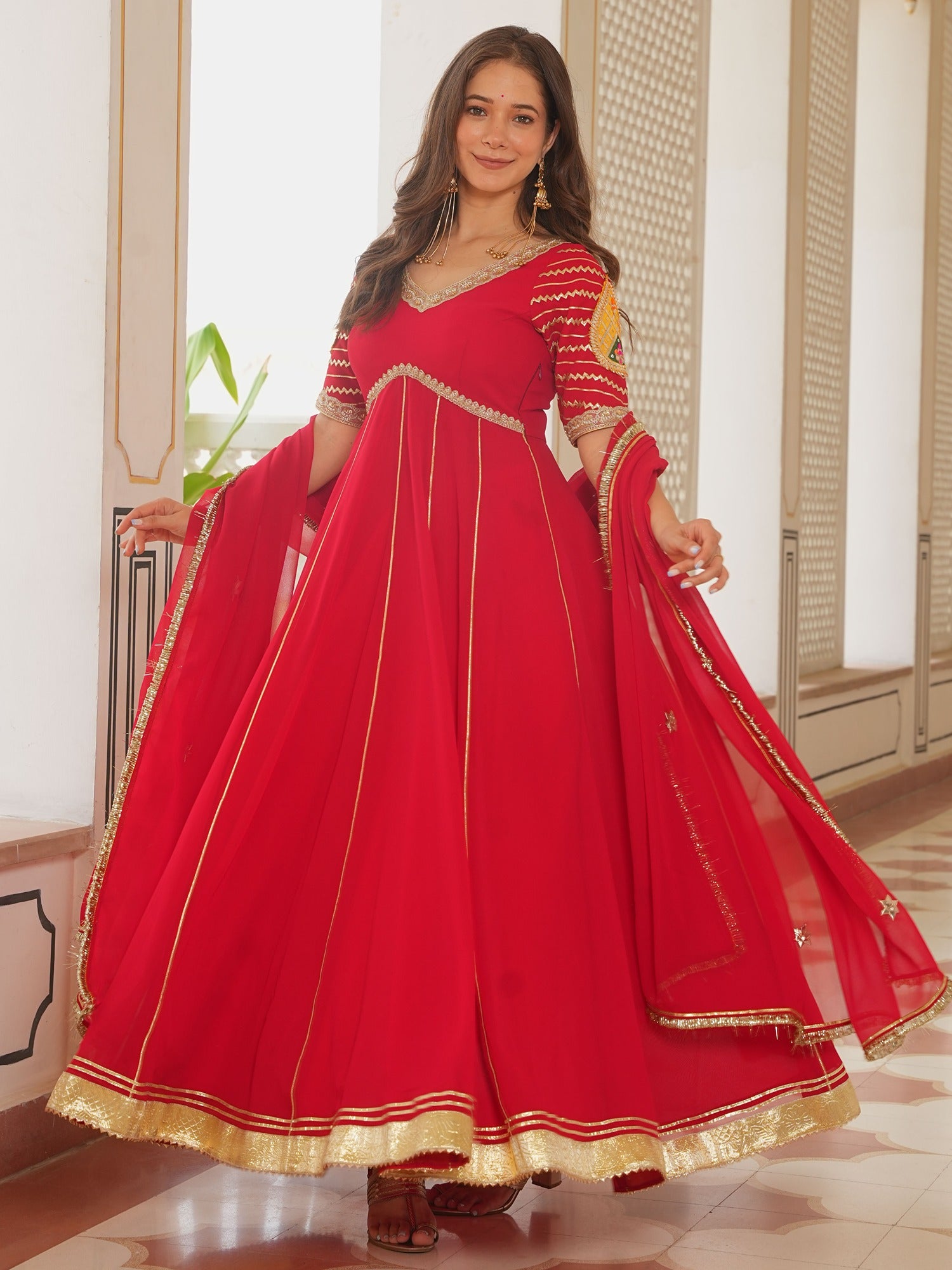 RED PAISLEY ANARKALI
