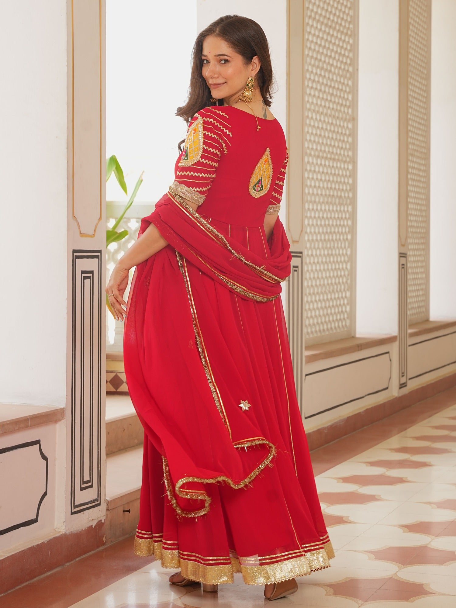 RED PAISLEY ANARKALI
