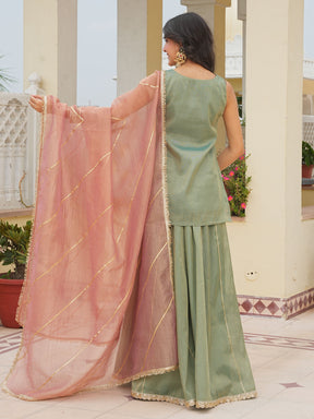 Green Kurta Plazo with Tissue Dupatta
