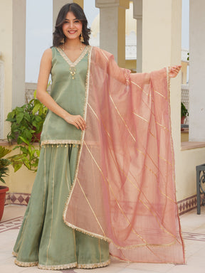 Green Kurta Plazo with Tissue Dupatta