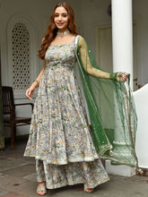Grey Printed Silk Sharara Set