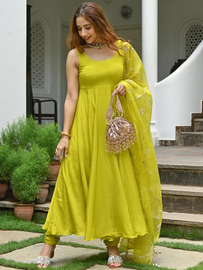 Parrot Green Anarkali Set