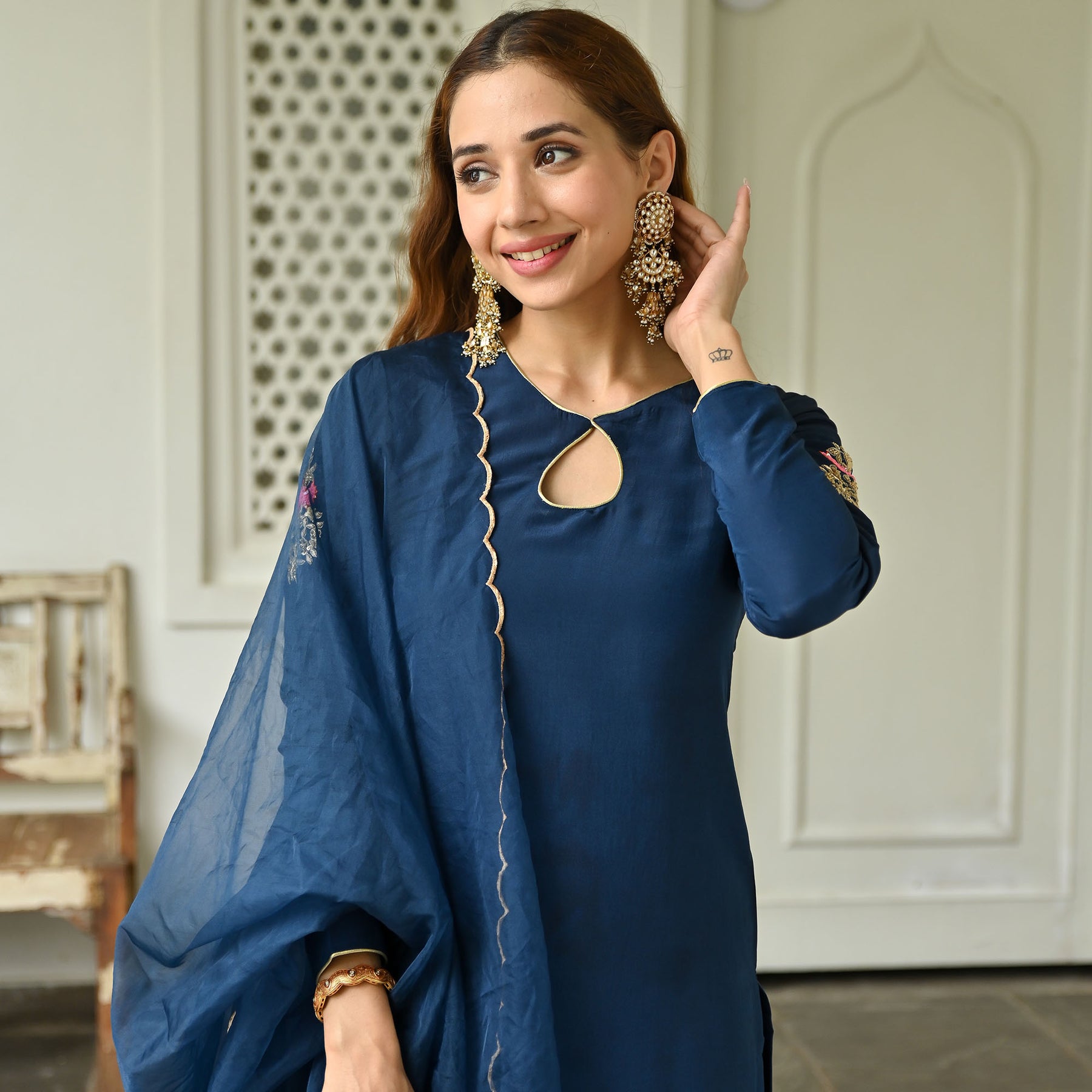 Jaipur Kurti Salwar Suits and Sets : Buy Jaipur Kurti Navy Blue Printed  Kurta with Pant (Set of 2) Online | Nykaa Fashion.