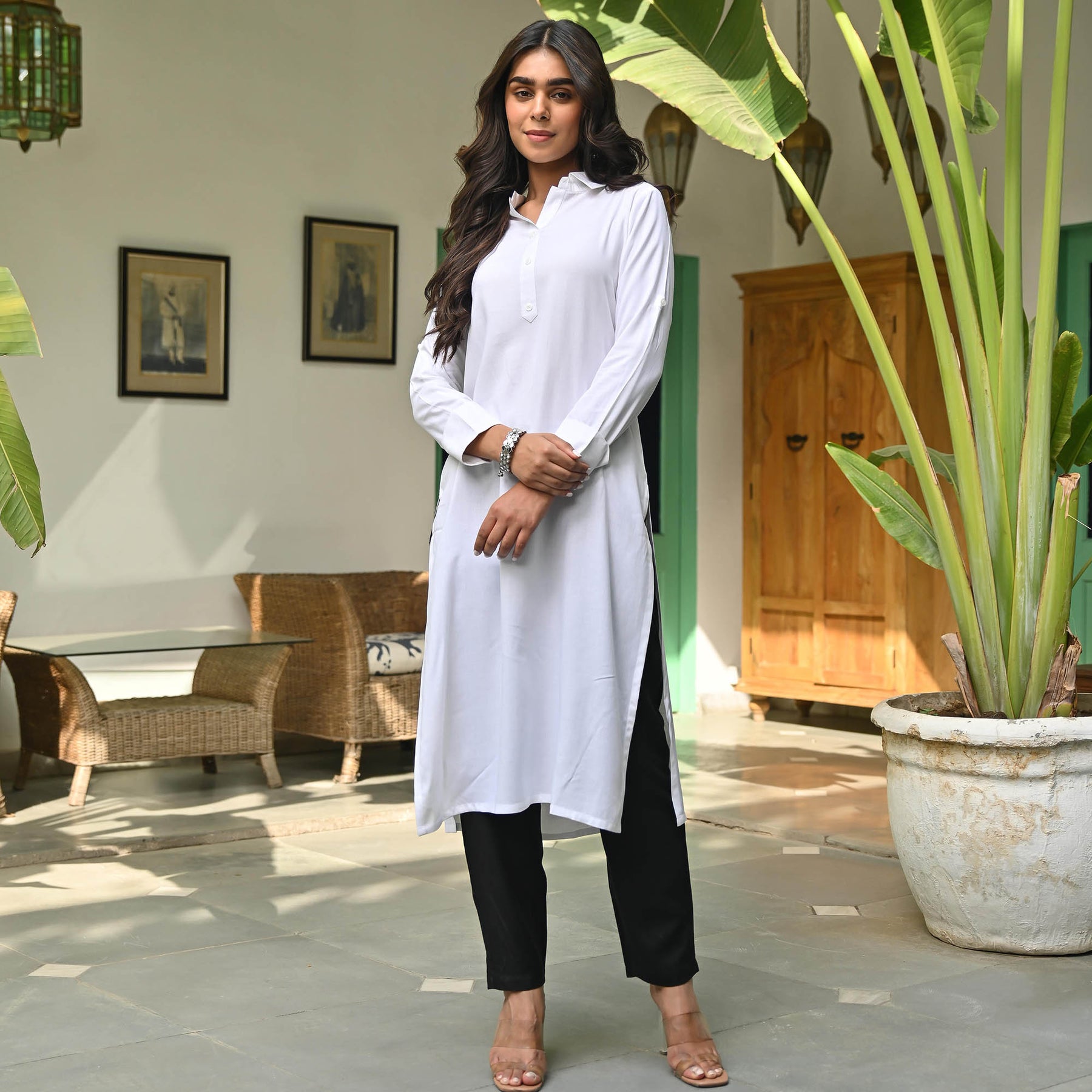 Buy Diza Curve White Solid Ethnic Pants from Westside