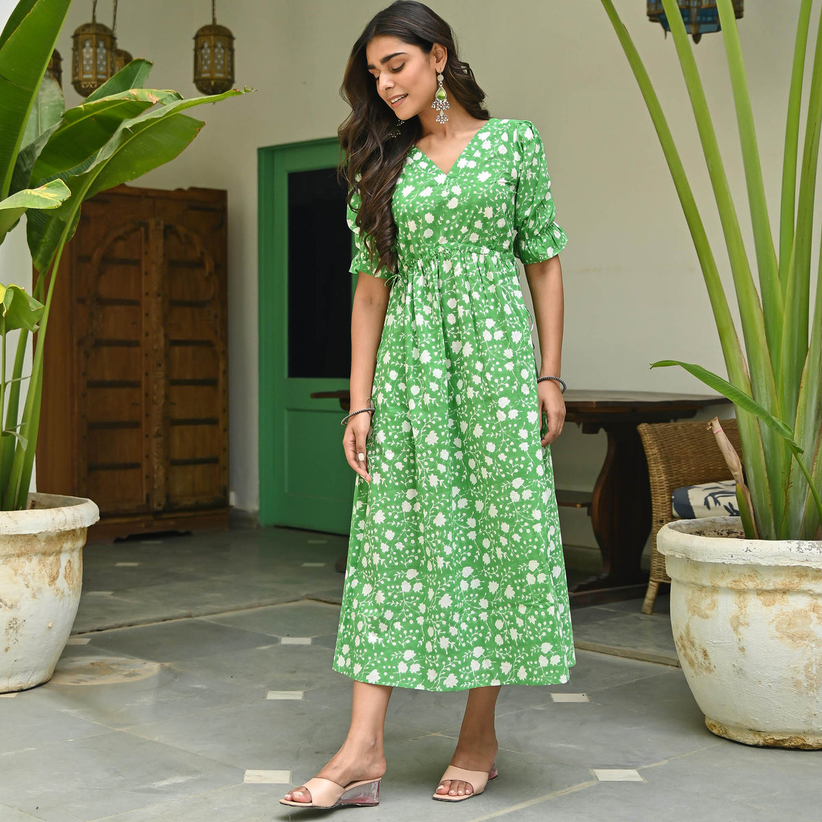 Green Printed Cotton Dress