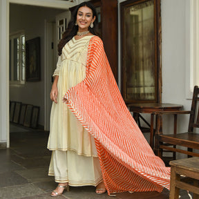 Cream Leheriya Anarkali Two Peice Set