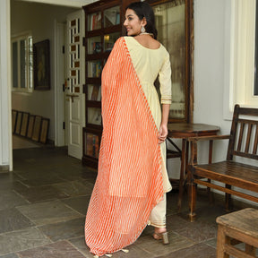 Cream Leheriya Anarkali Two Peice Set