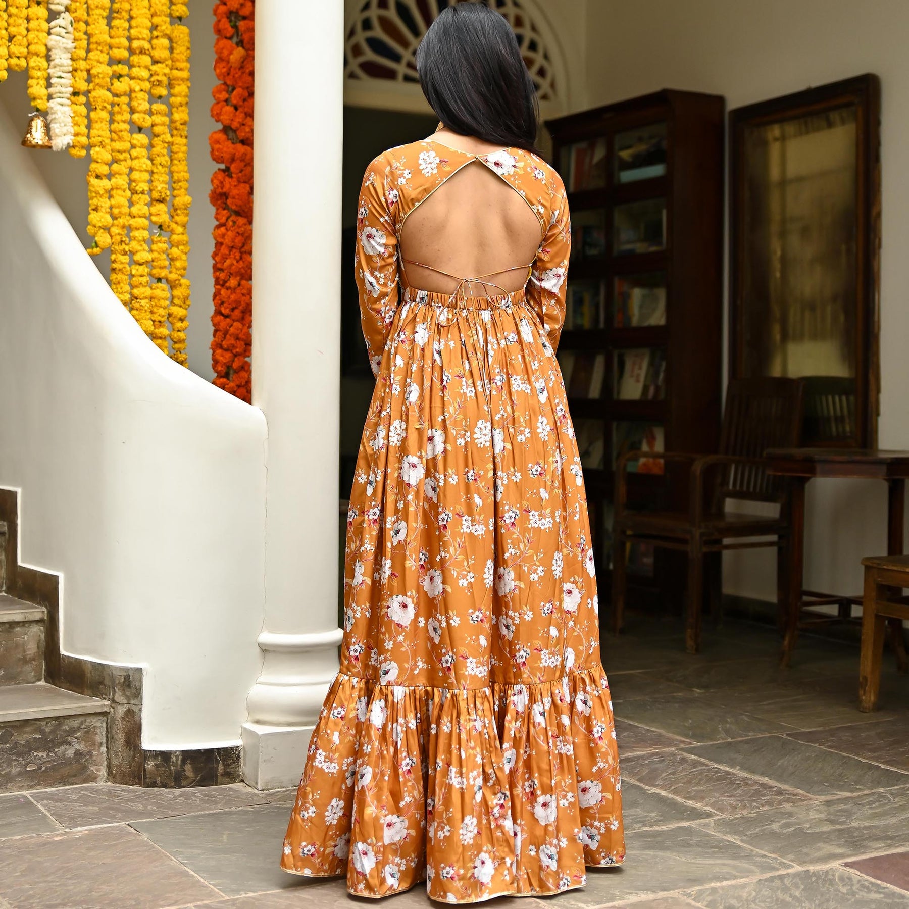 Brown Printed Long Dress