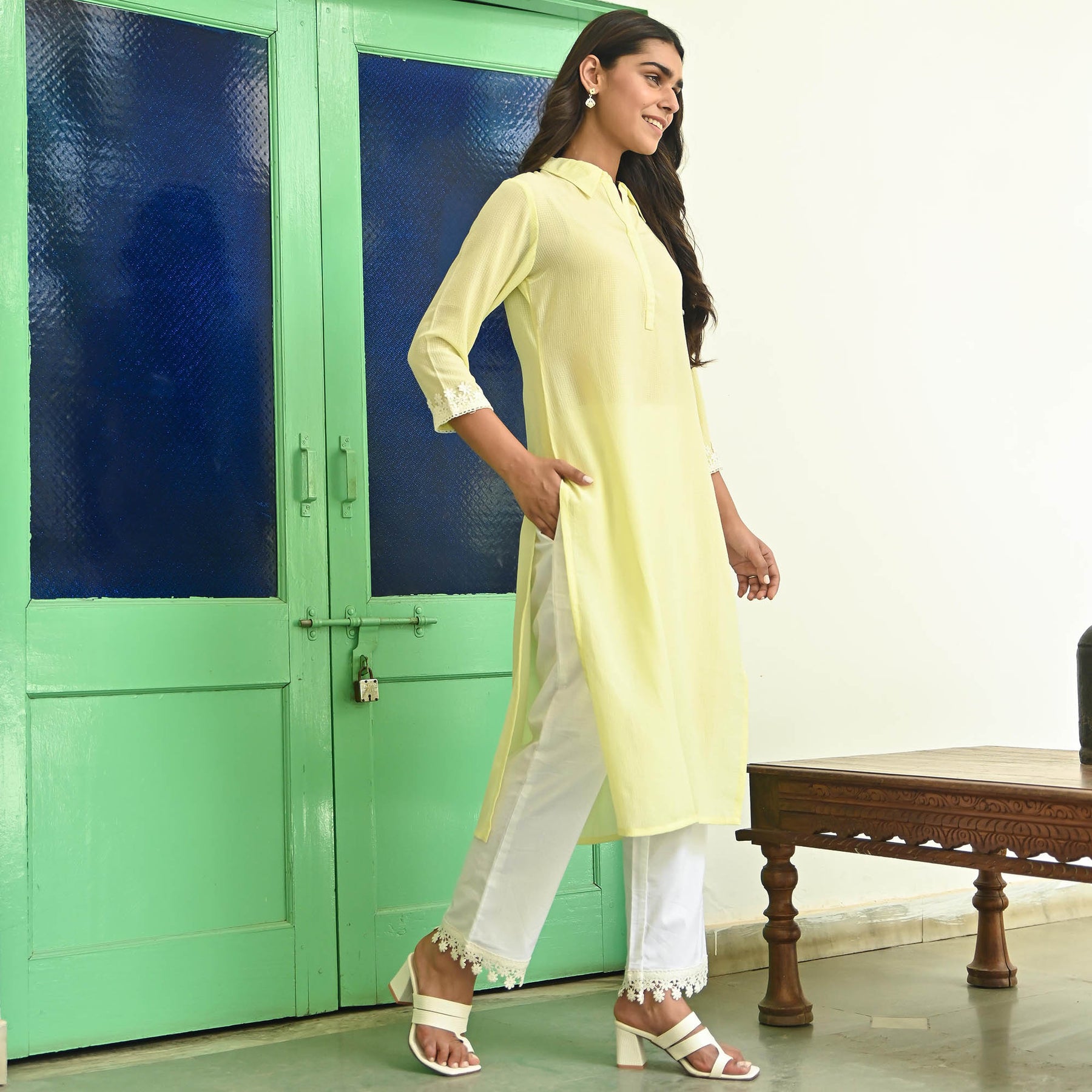Buy Mustard Yellow Handspun Linen Straight Pants Online at Jayporecom