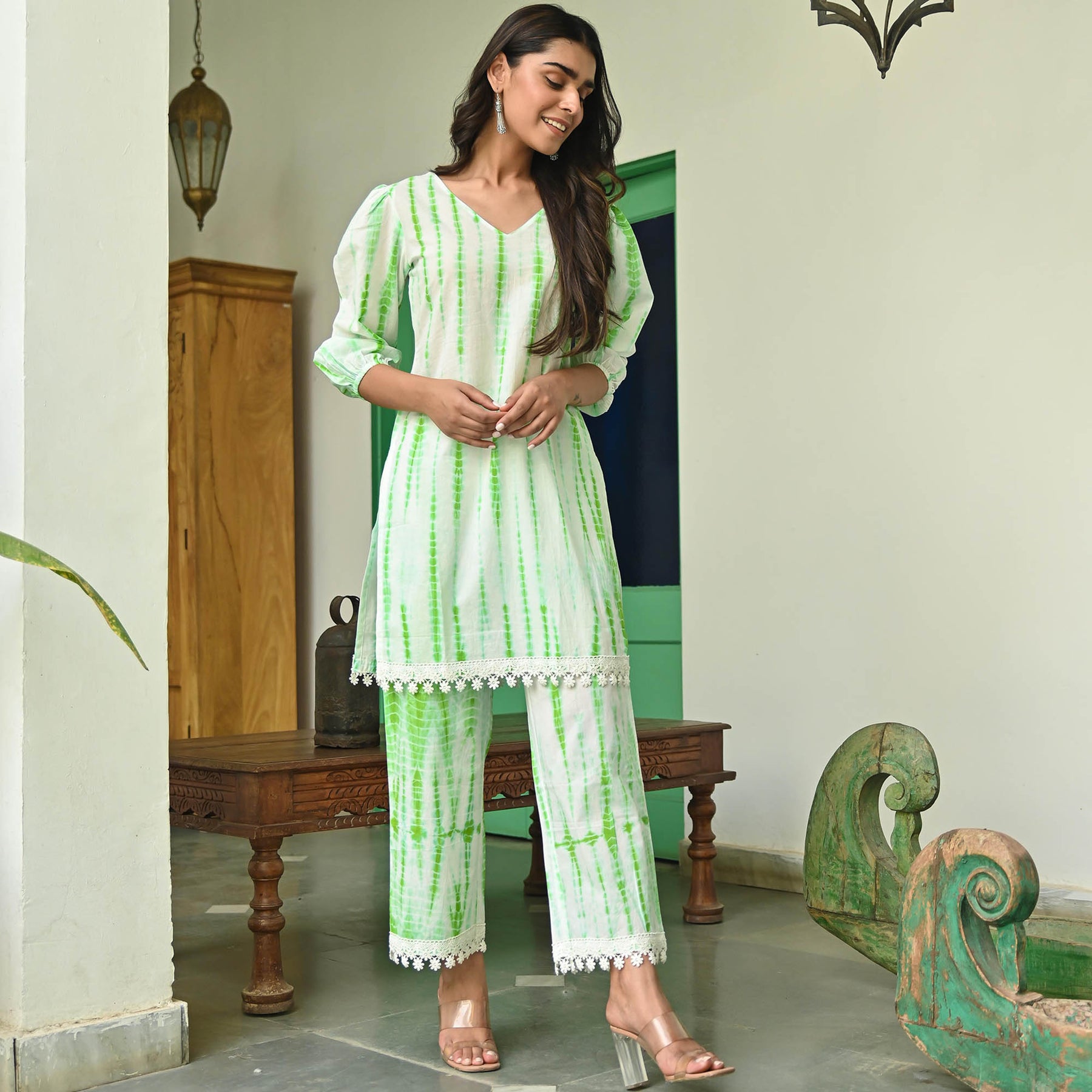 Parrot Green & Multi Coloured Heavy Rayon with Embroidery Work & Print –  Royskart