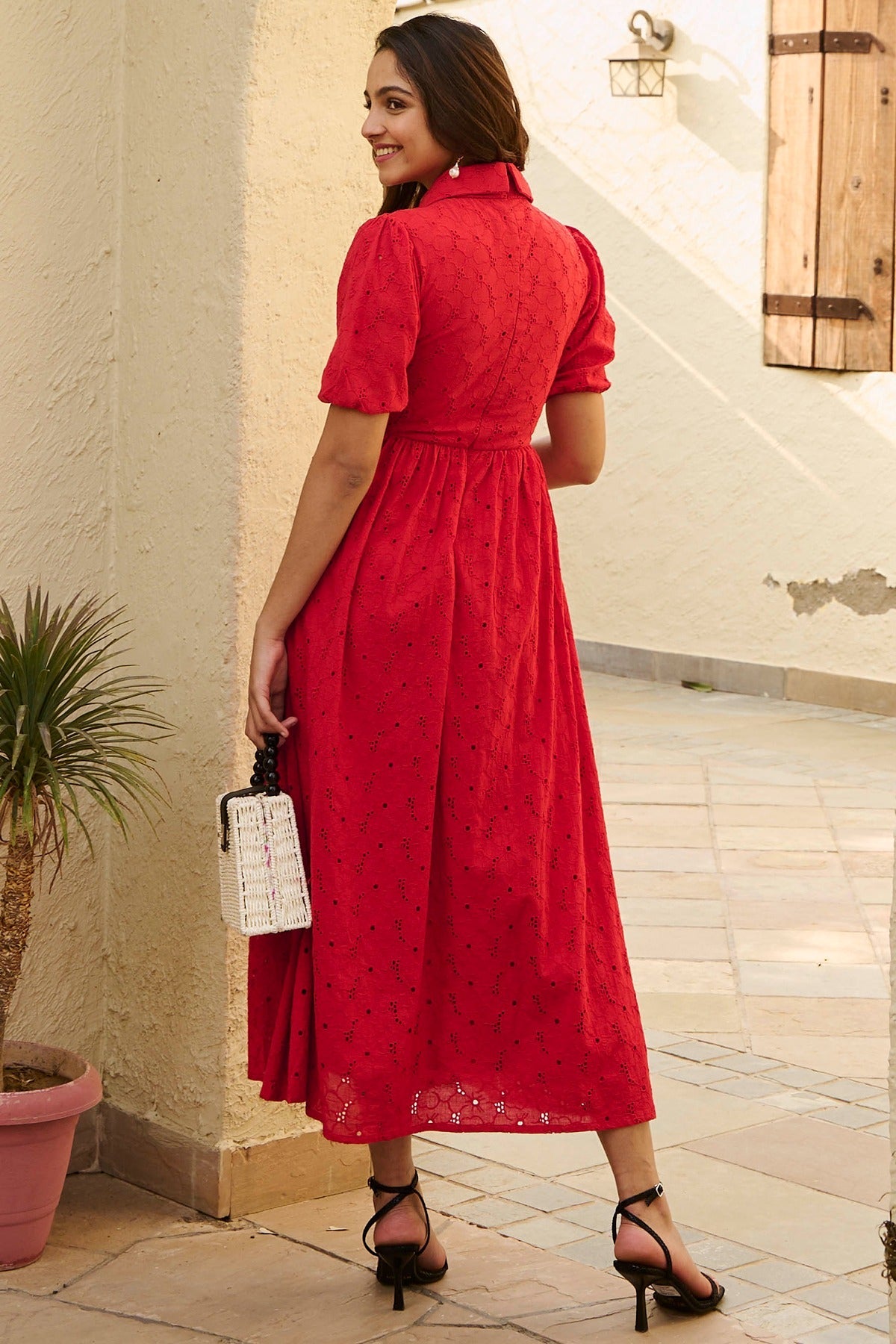 Matilda Red Schiffli Dress