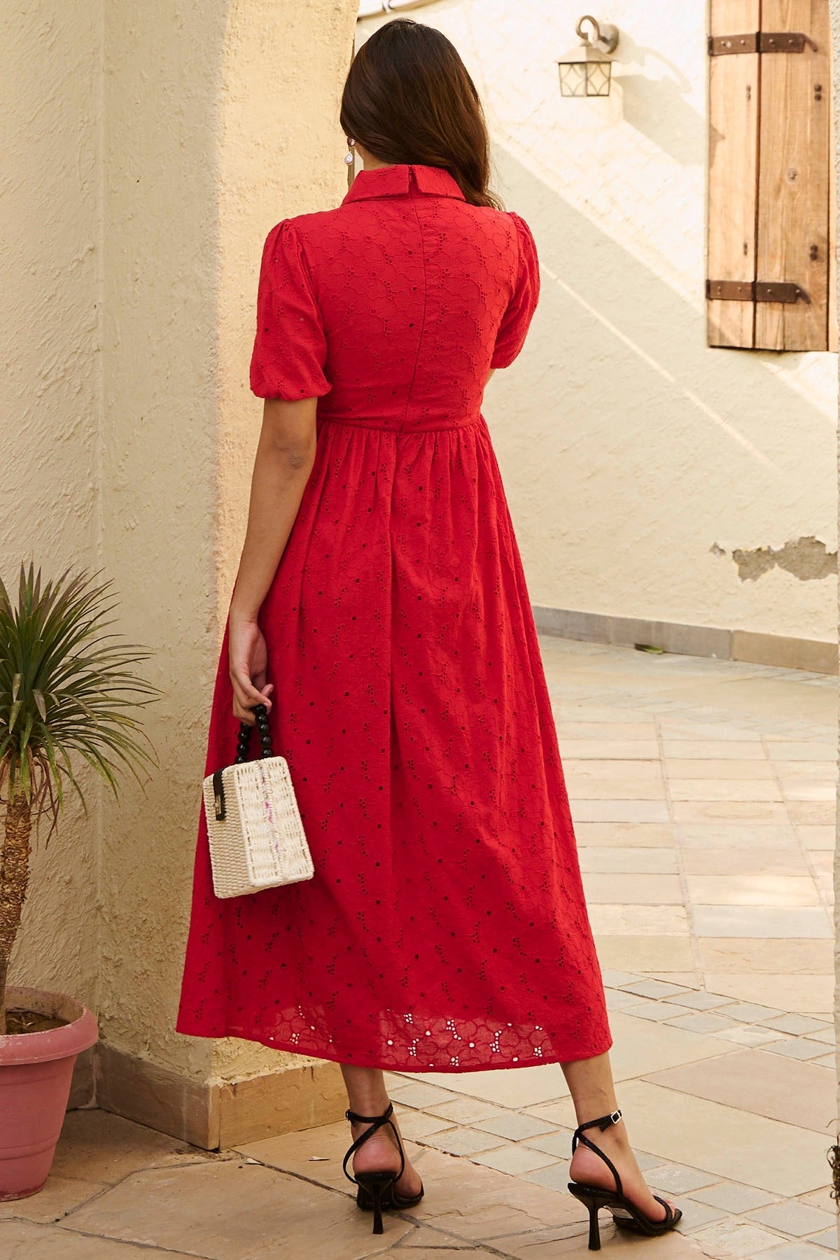 Matilda Red Schiffli Dress