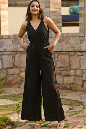 Niko Black Schiffli Jumpsuit