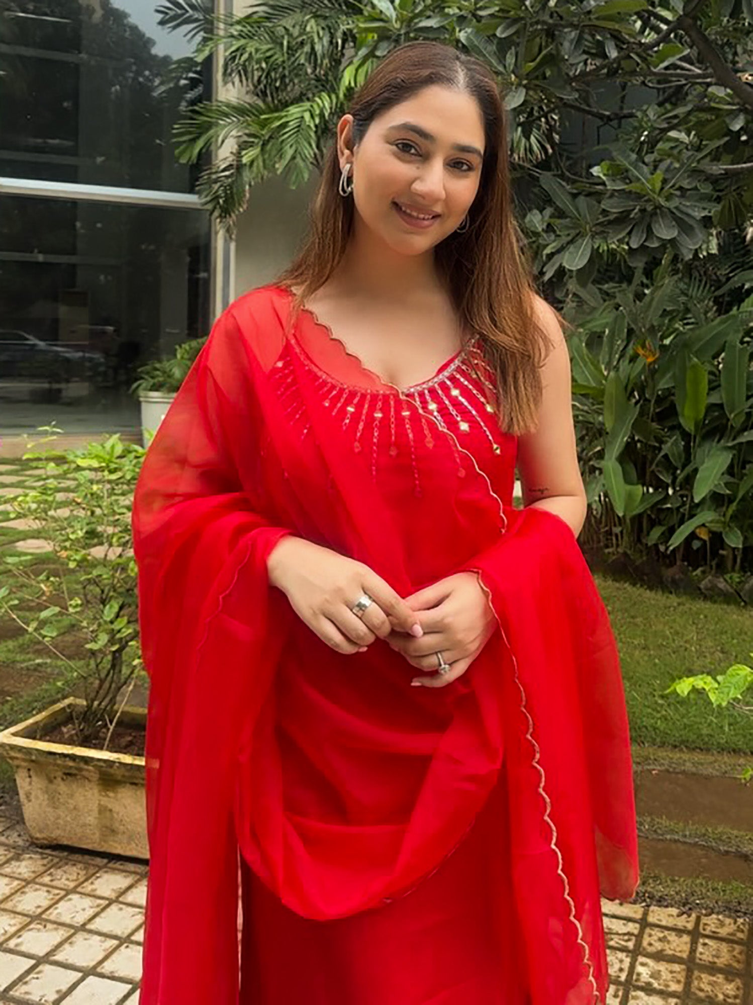 Red Embroidered Kurta Set