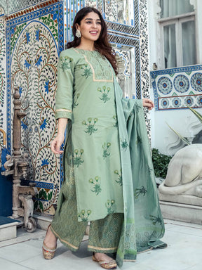 Green Handblock Printed Suit Set