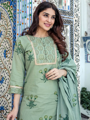 Green Handblock Printed Suit Set