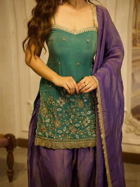 TEAL GREEN & BLUE PATIYALA SET