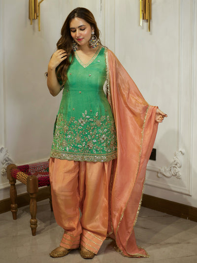 GREEN & PEACH PATIYALA SET