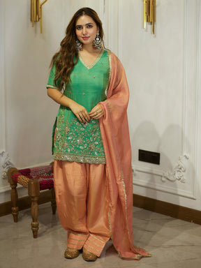 GREEN & PEACH PATIYALA SET