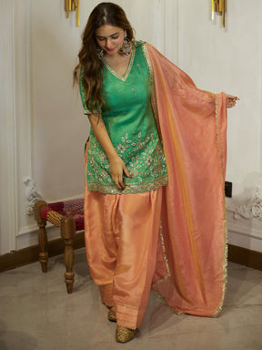 GREEN & PEACH PATIYALA SET