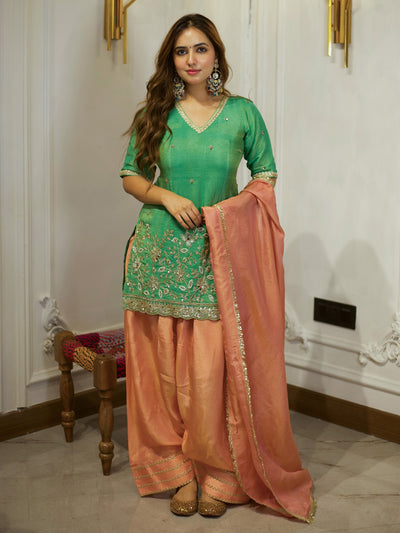 GREEN & PEACH PATIYALA SET