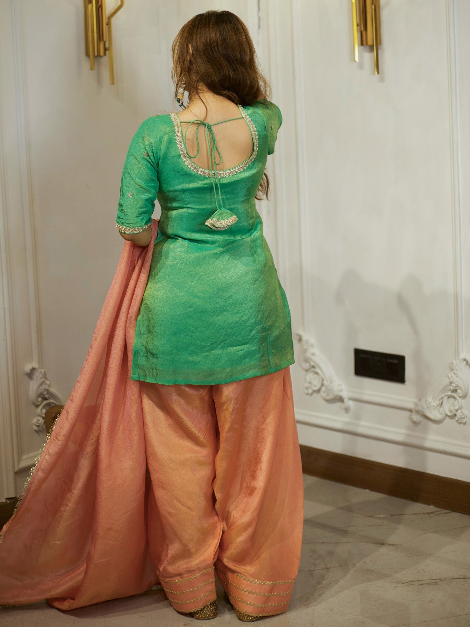 GREEN & PEACH PATIYALA SET