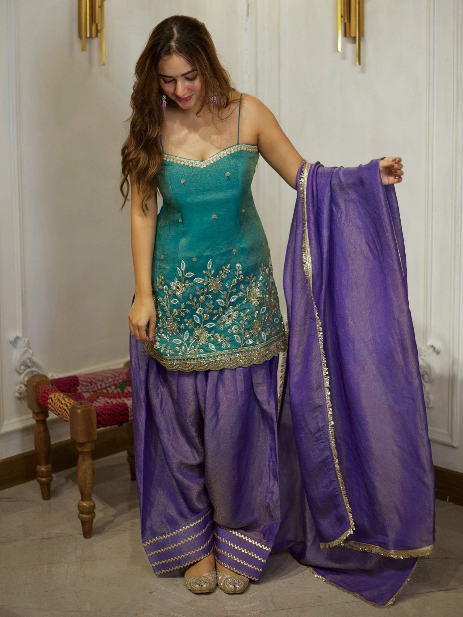 TEAL GREEN & BLUE PATIYALA SET