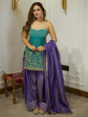 TEAL GREEN & BLUE PATIYALA SET