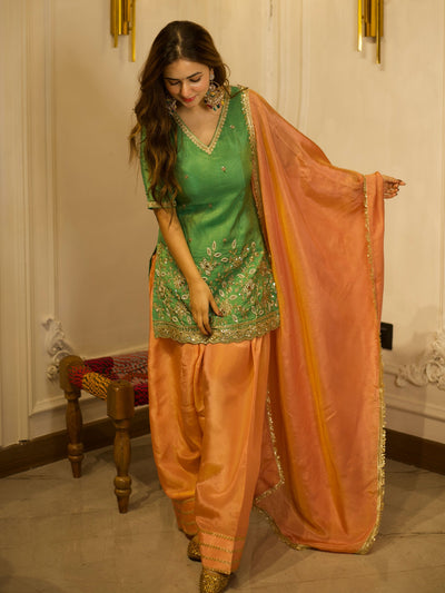 GREEN & PEACH PATIYALA SET