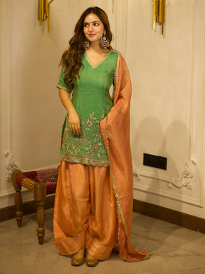 GREEN & PEACH PATIYALA SET
