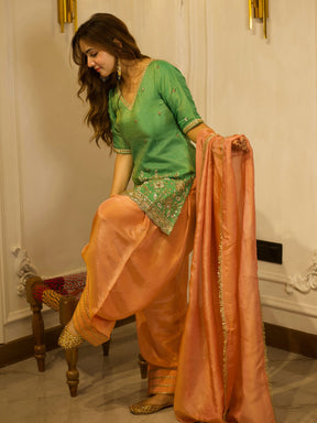 GREEN & PEACH PATIYALA SET