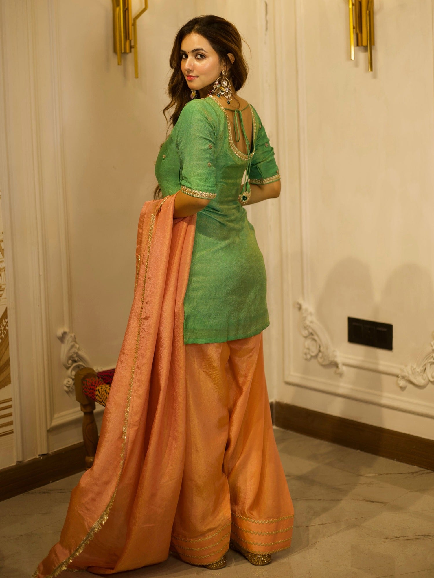 GREEN & PEACH PATIYALA SET