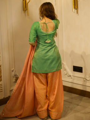 GREEN & PEACH PATIYALA SET