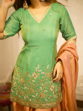 GREEN & PEACH PATIYALA SET